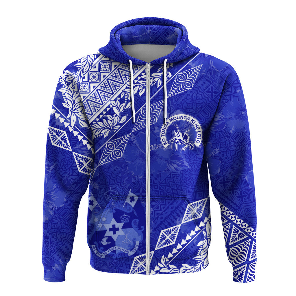 Queen Salote College Tonga Hoodie Kupesi Style Ver01 LT7 Zip Hoodie Blue - Polynesian Pride