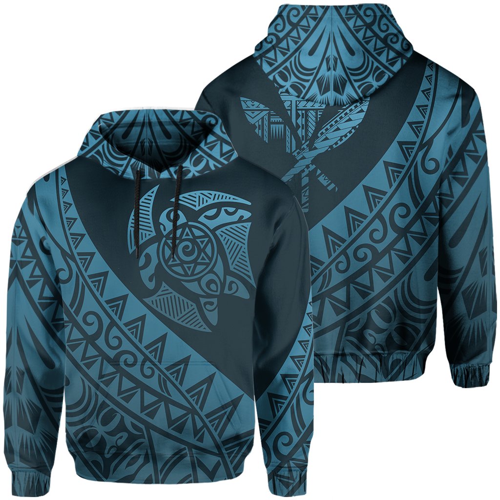 Hawaii Turtle Kanaka Polynesian Hoodie Sky Style Unisex Blue - Polynesian Pride