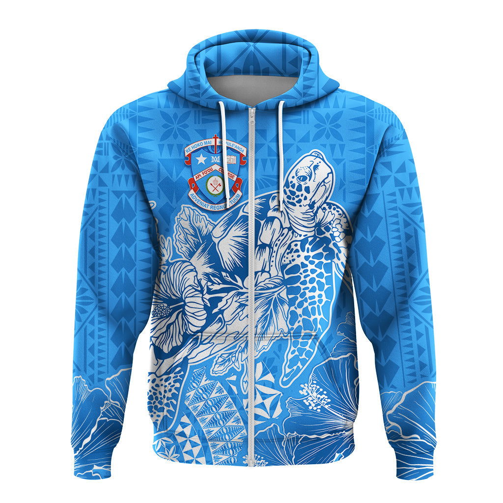 Apifoou College Tonga Hoodie Kupesi Style Ver02 LT7 Zip Hoodie Blue - Polynesian Pride