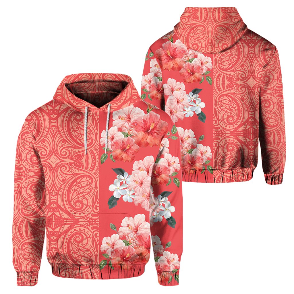 Hawaii Hibiscus Flower Polynesian Hawaiian Hoodie Curtis Style Unisex Orange - Polynesian Pride