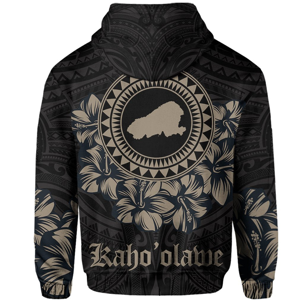 Kahoolawe Map Hibiscus Polynesian Hoodie Zip Lithe Style - Polynesian Pride