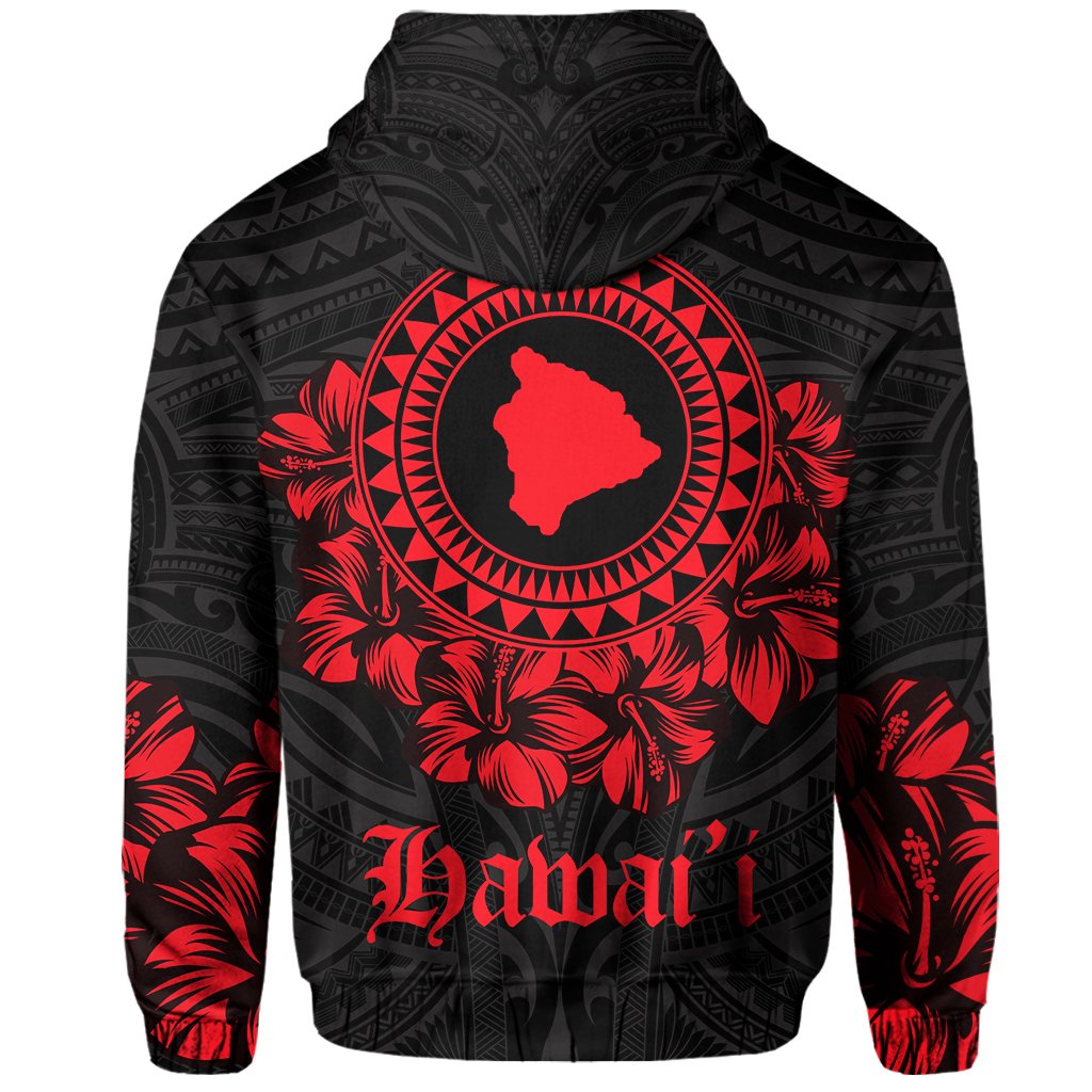 Hawaii Map Hibiscus Polynesian Hoodie Zip Lithe Style - Polynesian Pride
