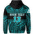 Custom Polynesian Rugby Zip Hoodie Love Turquoise Custom Text and Number - Polynesian Pride