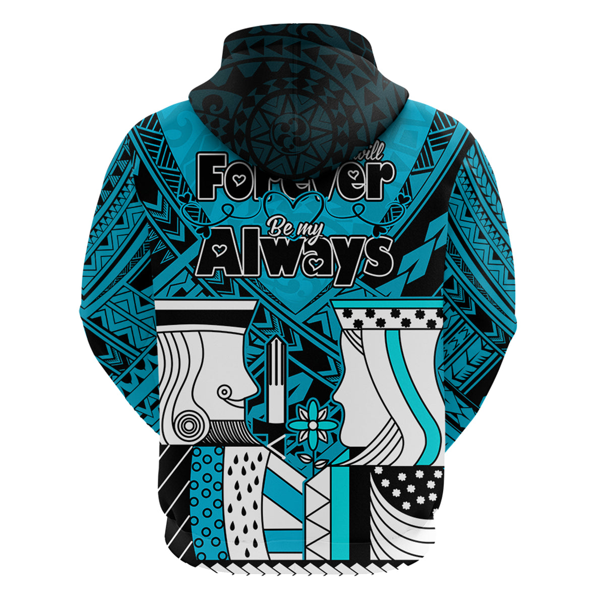 Custom Polynesian Valentine Couple Hoodie Queen and King Heart Blue Version LT9 - Polynesian Pride