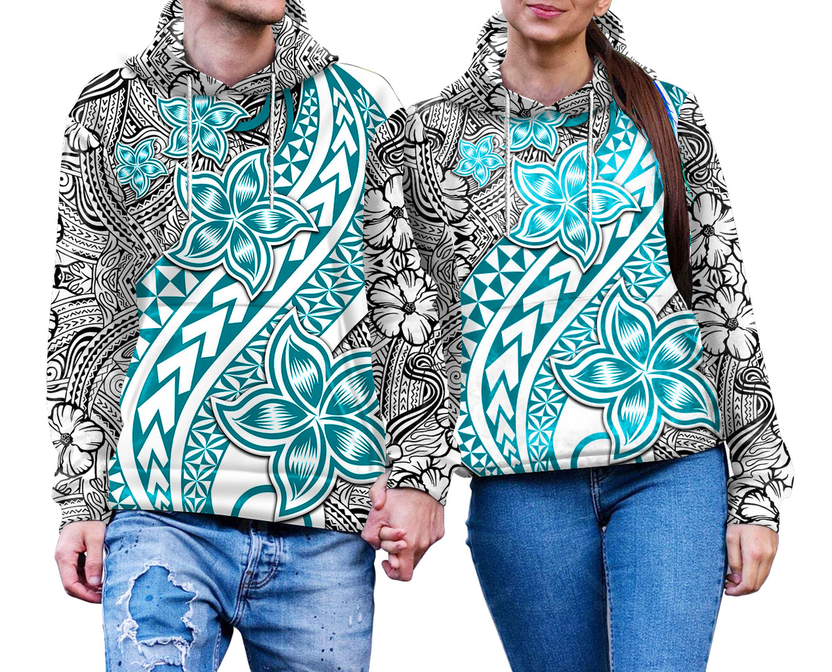 Traditional Polynesian Tribal Tattoo Retro Couple Hoodie Turquoise LT9 No Men - Polynesian Pride