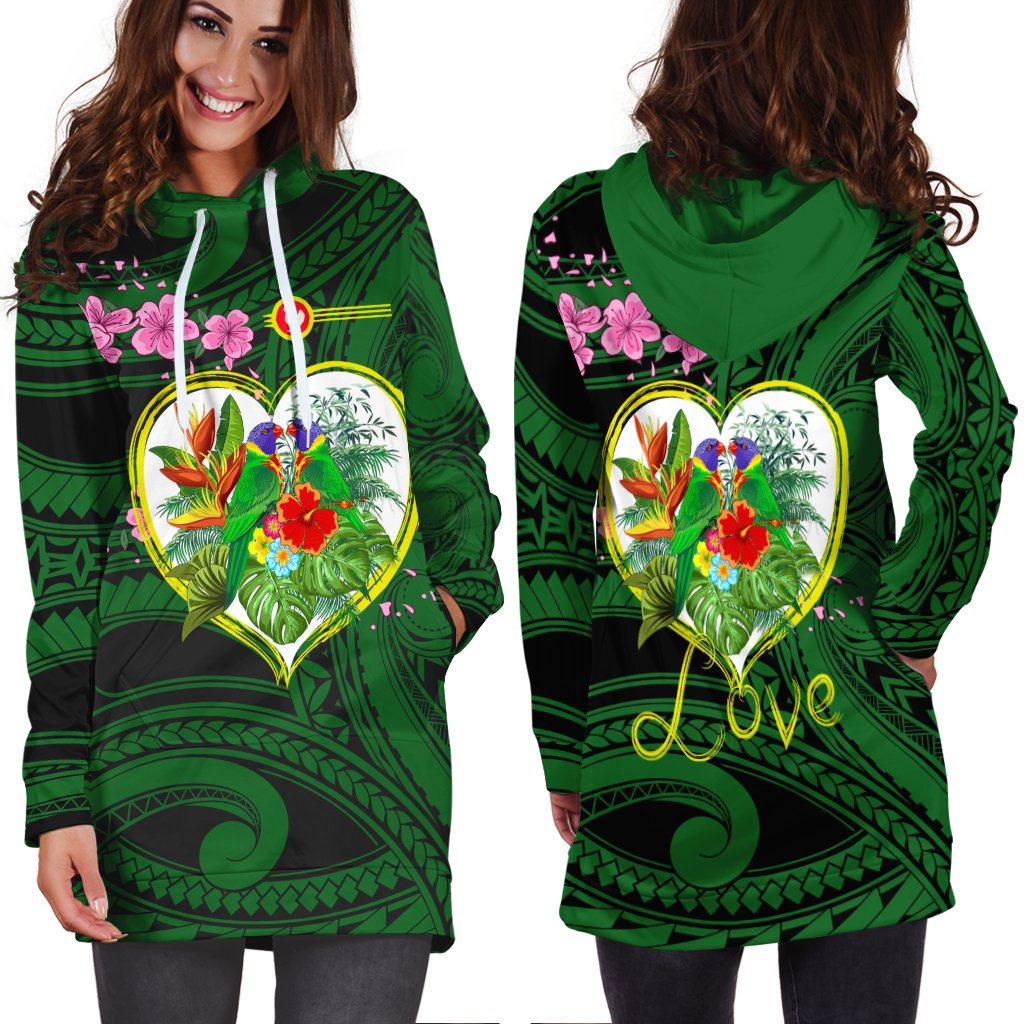 American Samoa Hoodie Dress - The Love Of Blue Crowned Lory - Polynesian Pride