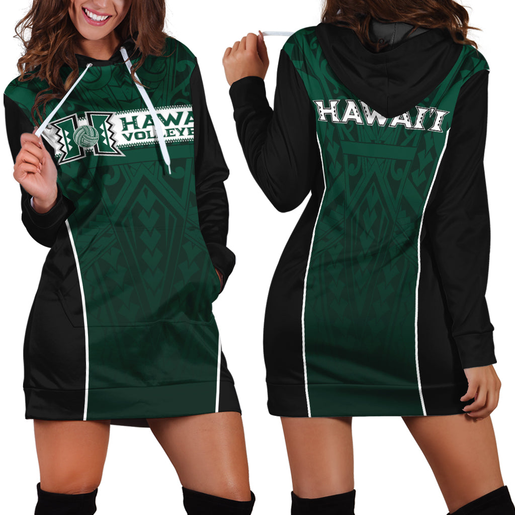 Hawaii Volleyball Green Warrior Hoodie Dress - LT2 GREEN - Polynesian Pride