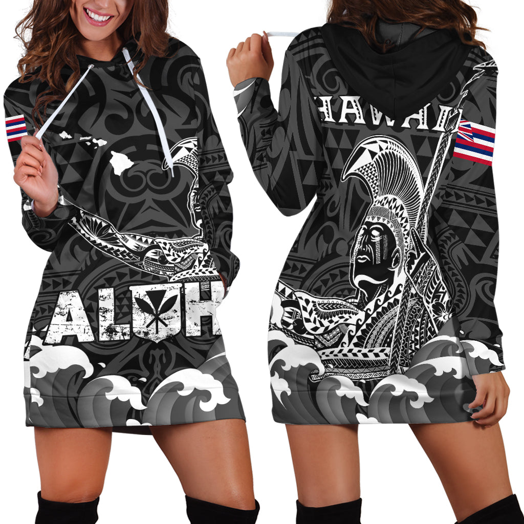 Hawaii King Kamehameha Aloha Hawai'i Nei Hoodie Dress - LT2 BLACK - Polynesian Pride