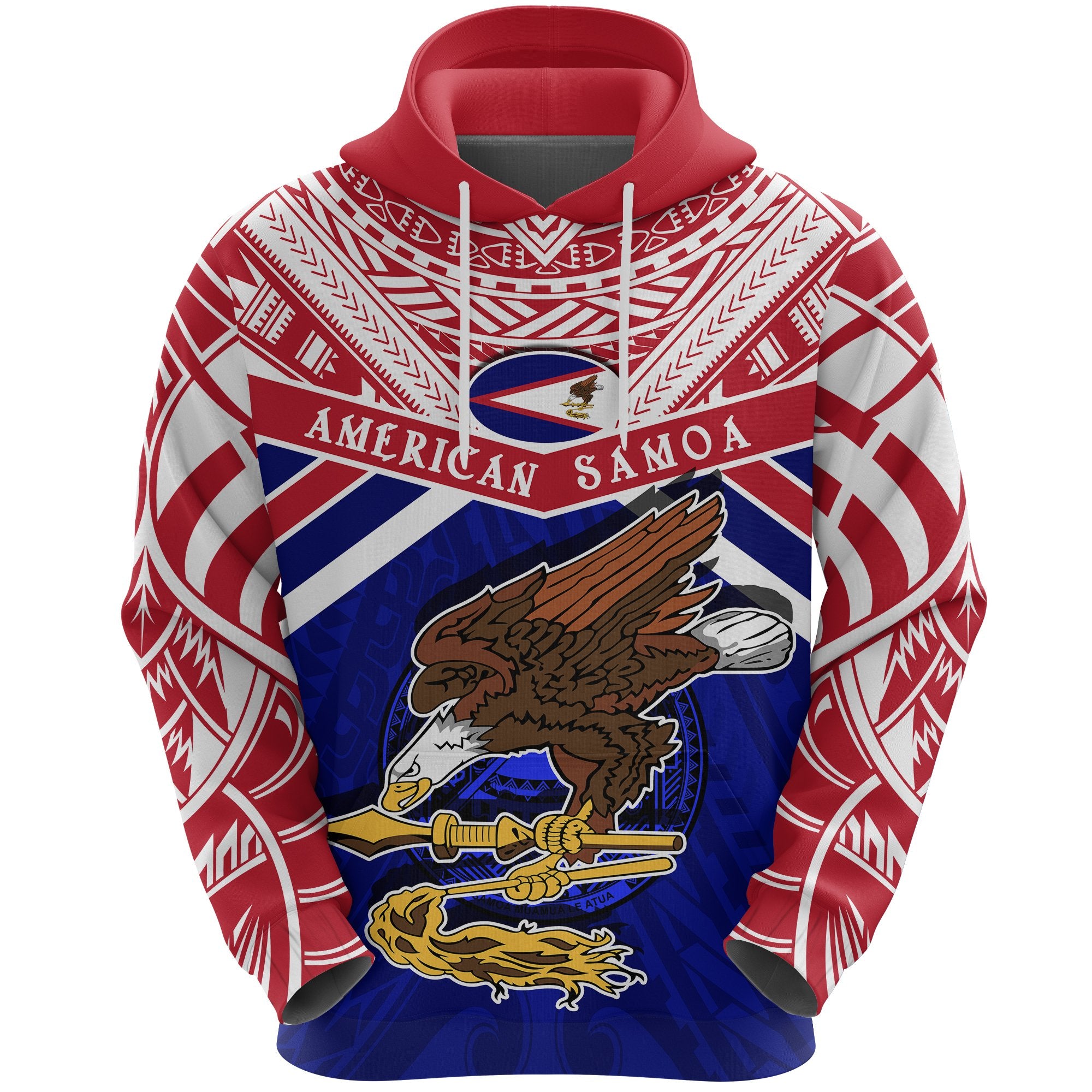 American Samoa Rugby Hoodie Eagle Flag Unisex Blue - Polynesian Pride