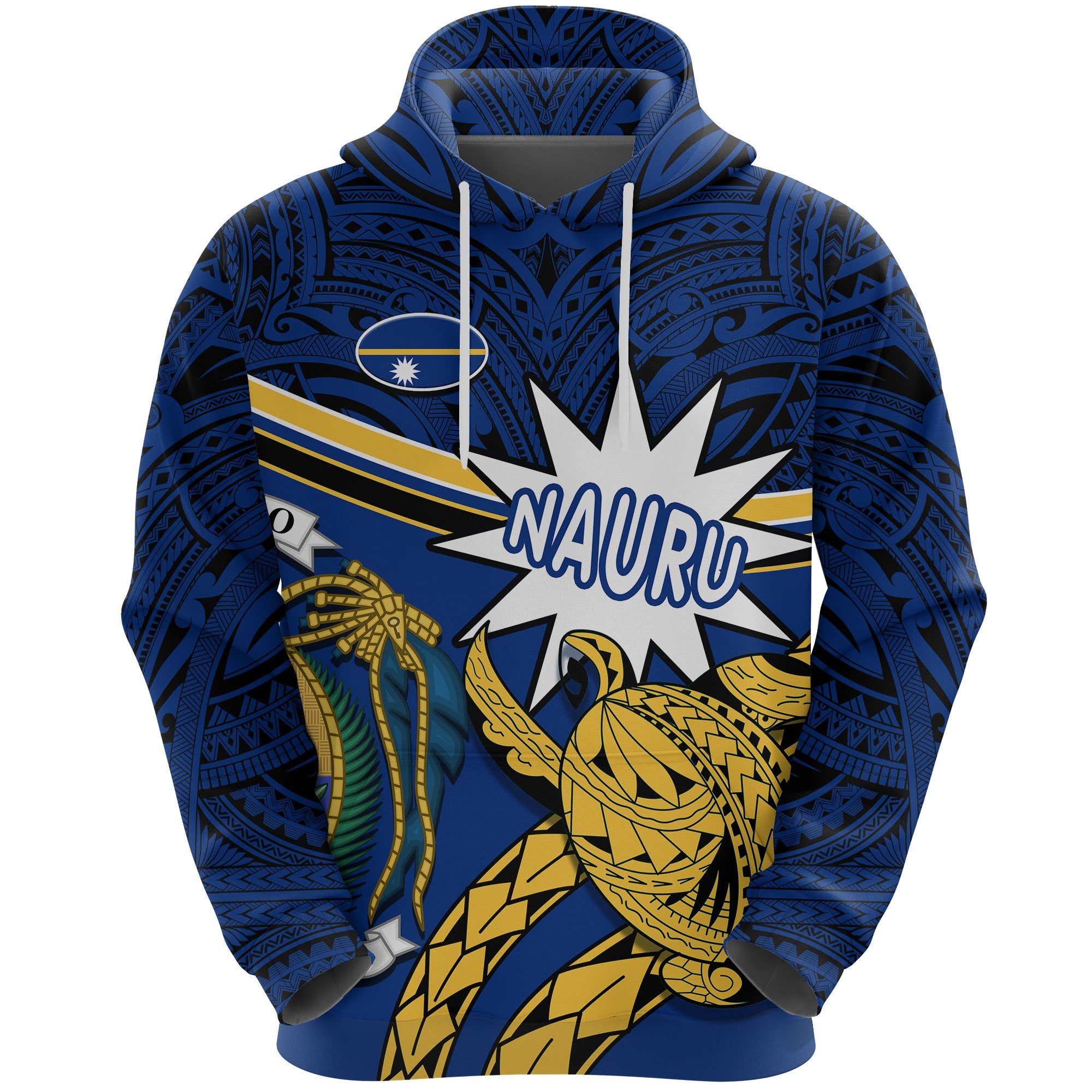 Nauru Rugby Hoodie Version Turtle Polynesian Unisex Blue - Polynesian Pride