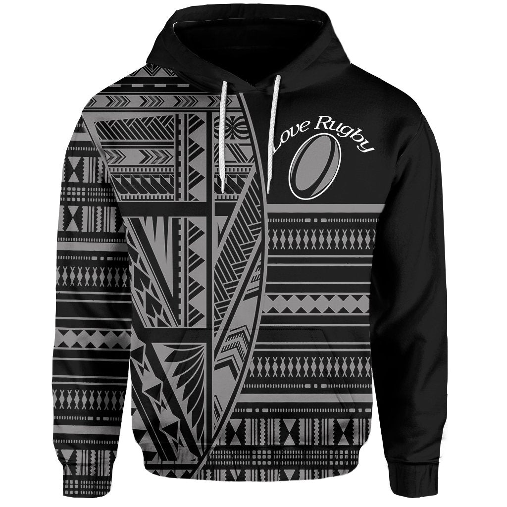 Custom Polynesian Rugby Hoodie With Love Style Gray Custom Text and Number - Polynesian Pride