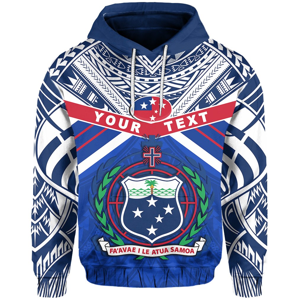 Custom Manu Samoa Hoodie Simple Coat of Arms Rugby Unisex Blue - Polynesian Pride