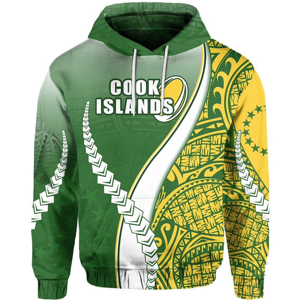 Cook Islands Rugby Hoodie Confident Polynesian Unisex Green - Polynesian Pride