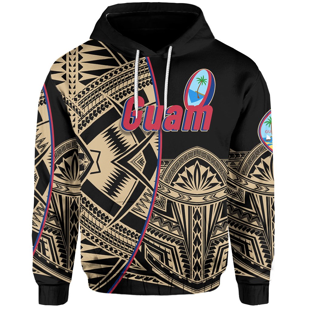 Custom Guam Rugby Hoodie Impressive Version Golden Custom Text and Number - Polynesian Pride