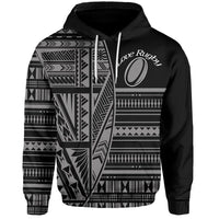 Custom Polynesian Rugby Zip Hoodie With Love Style Gray Custom Text and Number - Polynesian Pride