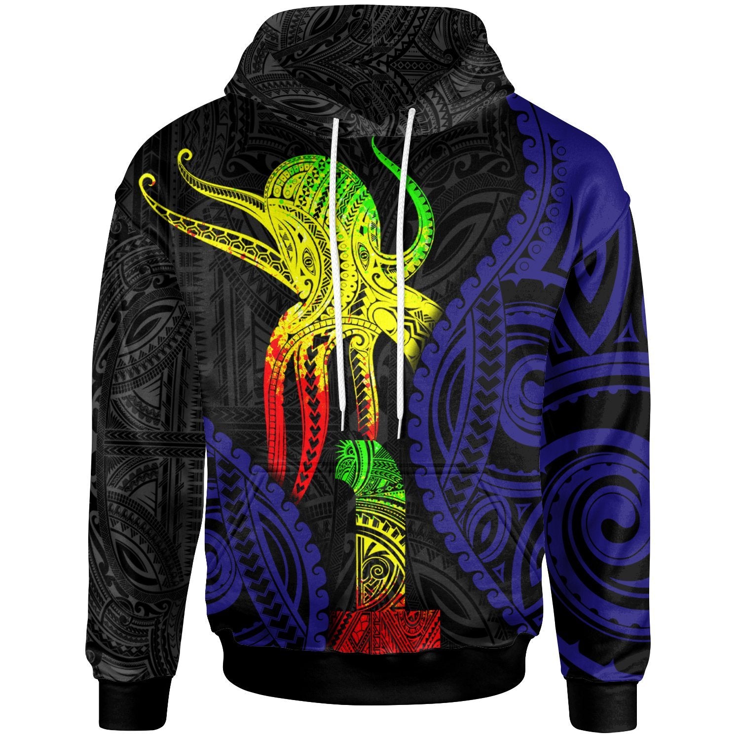 Hoodie Polynesian Octopus Number Style One Unisex Black - Polynesian Pride