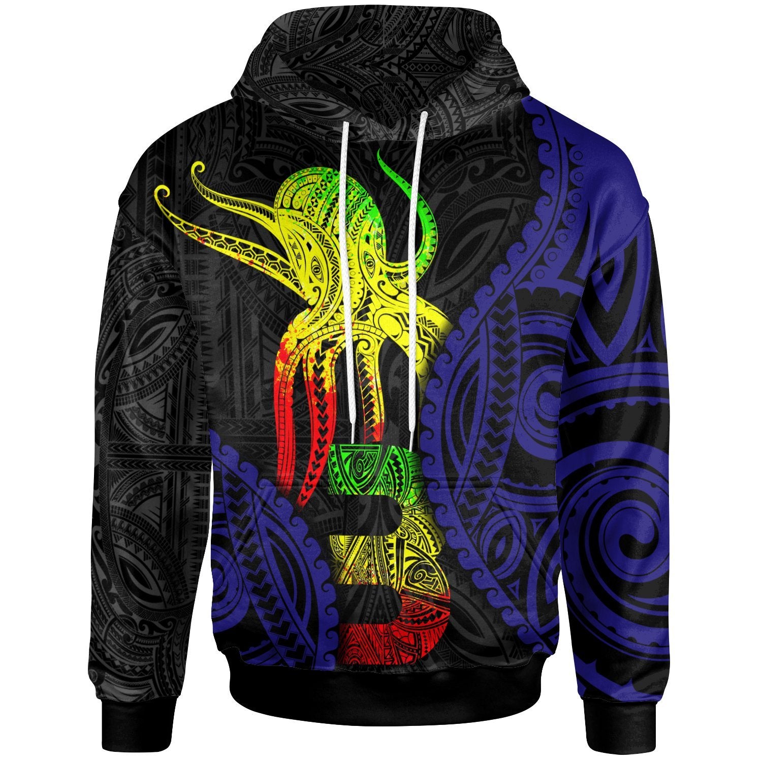 Hoodie Polynesian Octopus Number Style Three Unisex Black - Polynesian Pride