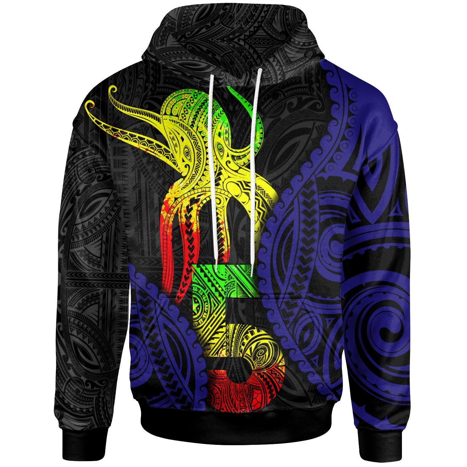 Hoodie Polynesian Octopus Number Style Five Unisex Black - Polynesian Pride