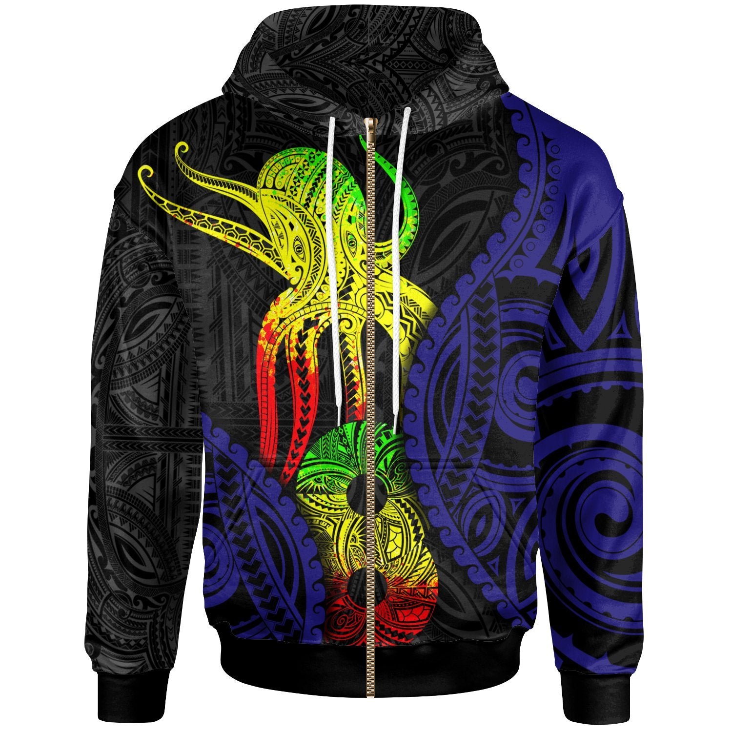 Polynesian Zip up Hoodie Polynesian Octopus Number Style Eight Unisex Black - Polynesian Pride