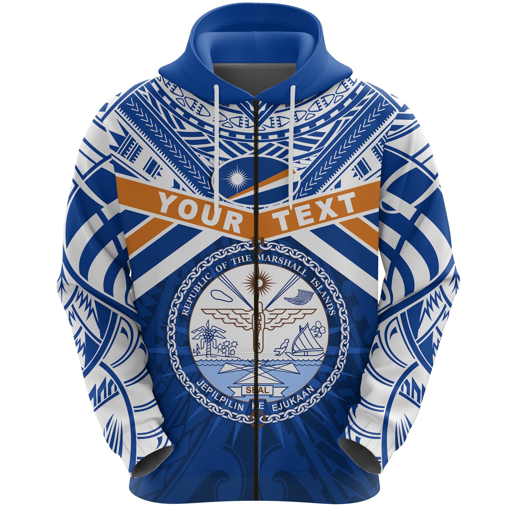 Custom Marshall Islands Rugby Zip Hoodie Forever Unisex Blue - Polynesian Pride