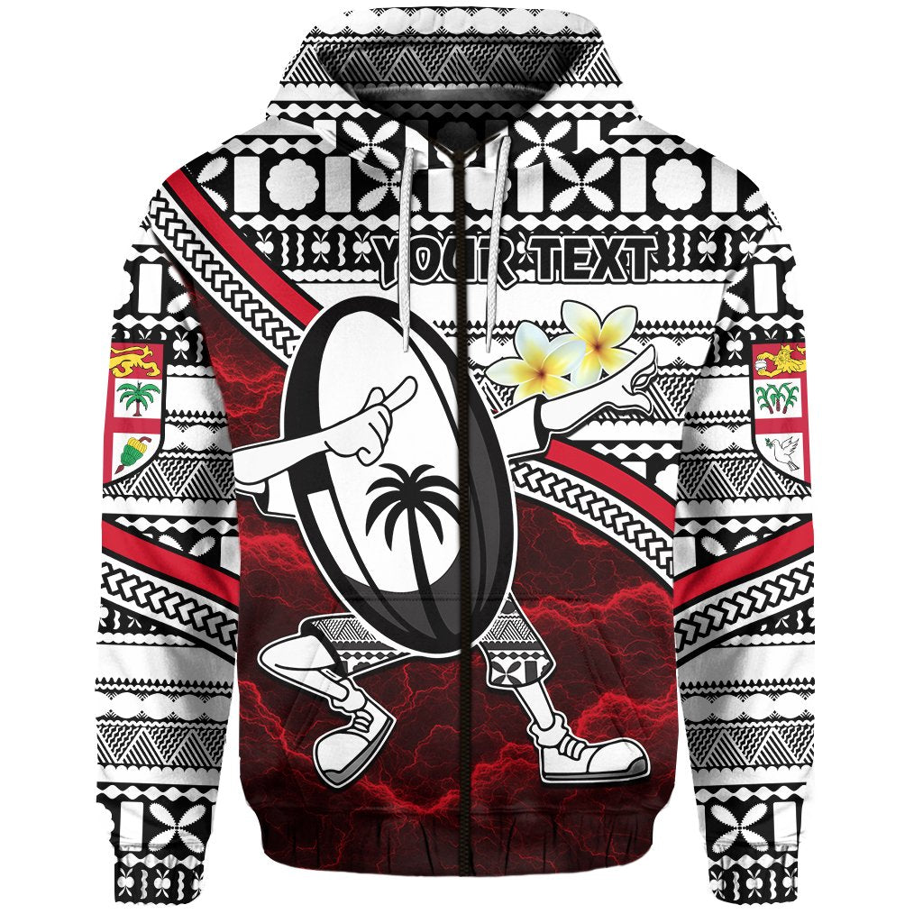 Custom Fiji Rugby Zip Hoodie Tapa Cloth Dab Trend Creative Red Unisex Red - Polynesian Pride