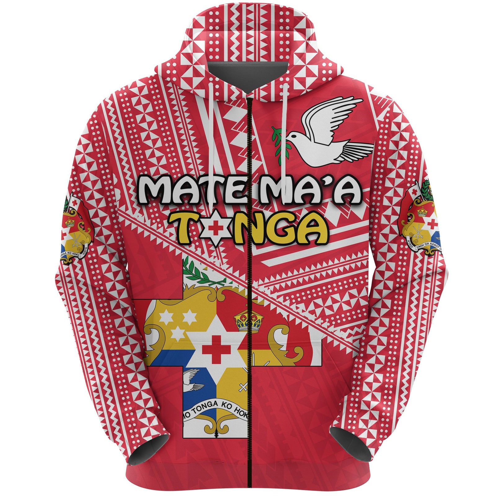 Mate Maa Tonga Zip Hoodie Coat of Arms Unisex Red - Polynesian Pride