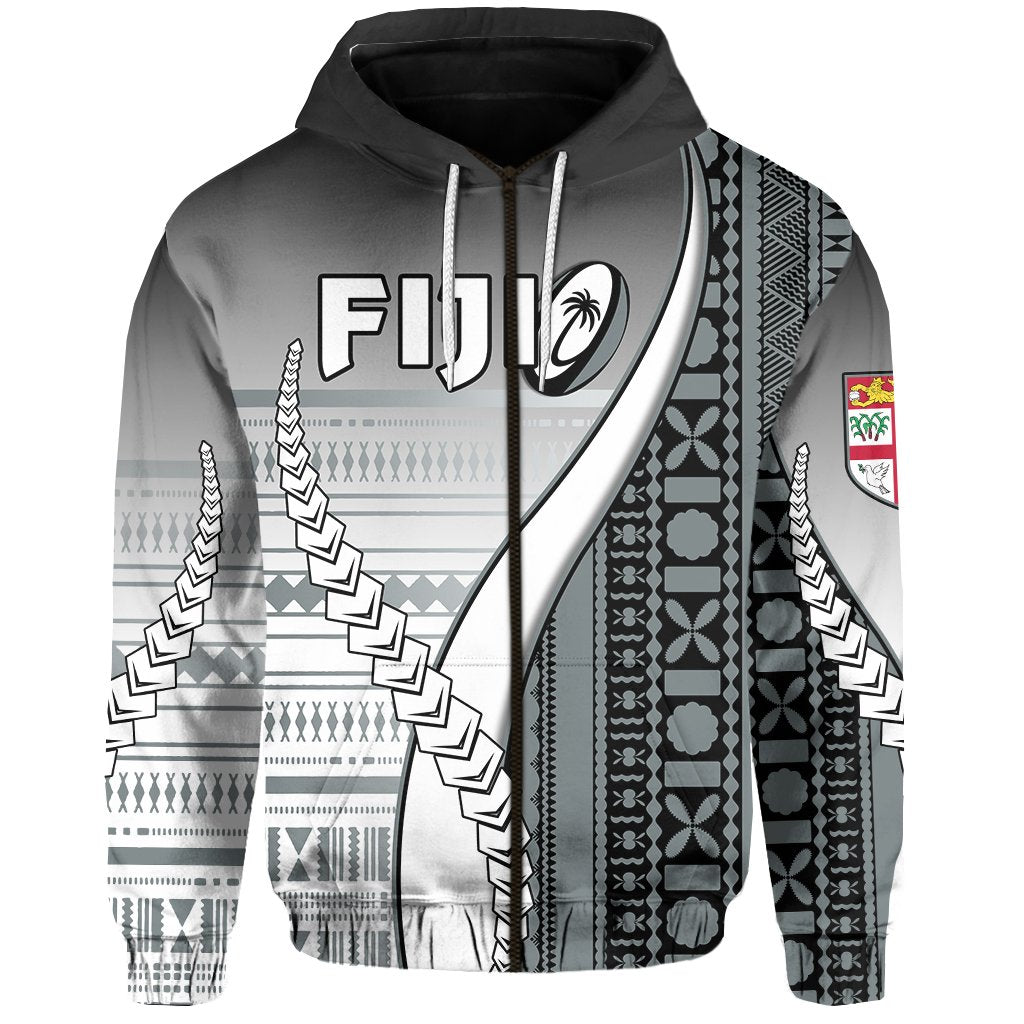 Fiji Rugby Zip Hoodie Confident Polynesian Unisex Black - Polynesian Pride