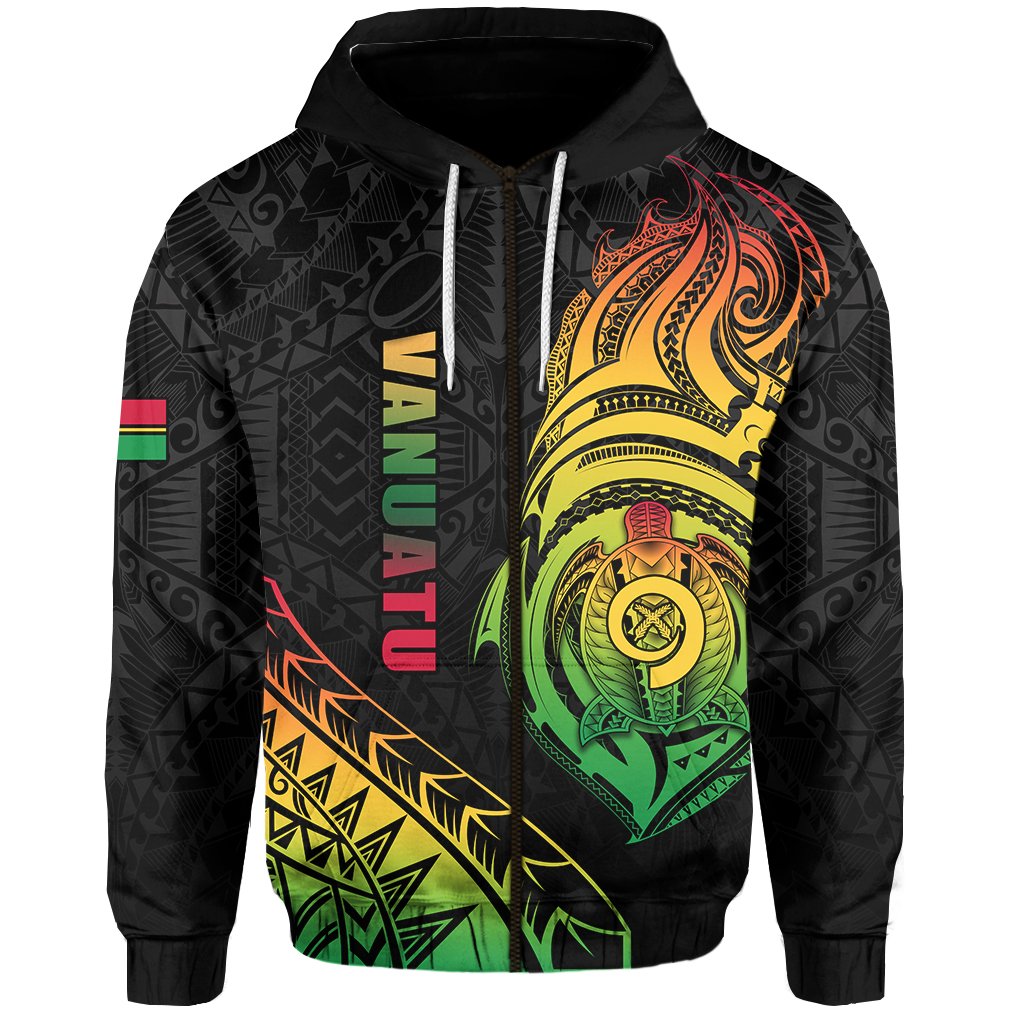 Vanuatu Rugby Zip Hoodie Turtle Color Unisex Black - Polynesian Pride