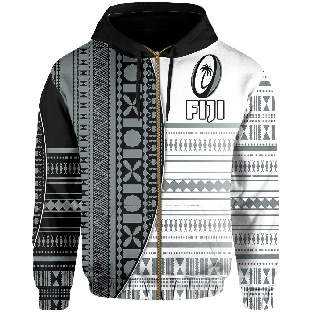 Fiji Rugby Zip Hoodie Impressive Version Unisex Black - Polynesian Pride