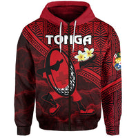 Tonga Rugby Zip Hoodie Dab Trend Creative Unisex Red - Polynesian Pride