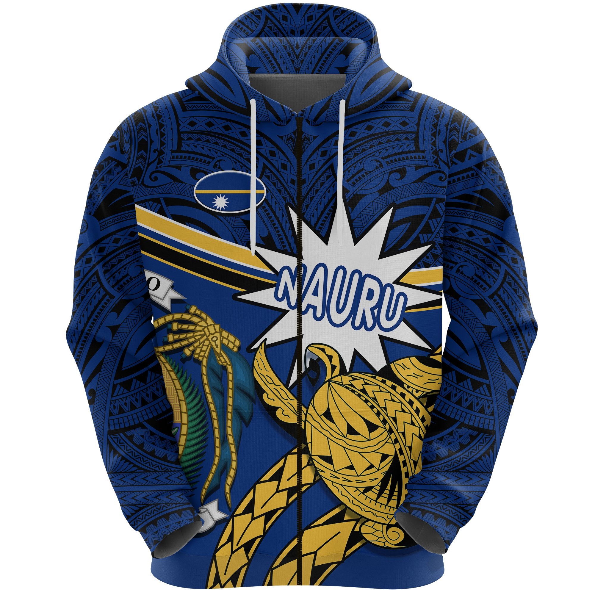 Nauru Rugby Zip Hoodie Version Turtle Polynesian Unisex Blue - Polynesian Pride