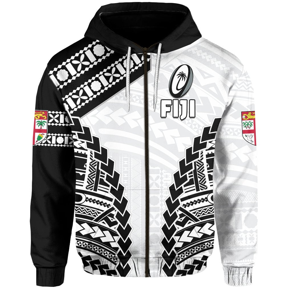 Fiji Rugby Zip Hoodie Fresh Unisex White - Polynesian Pride