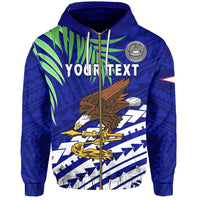 Custom American Samoa Rugby Zip Hoodie Coconut Leaves Talavalu Unisex Blue - Polynesian Pride