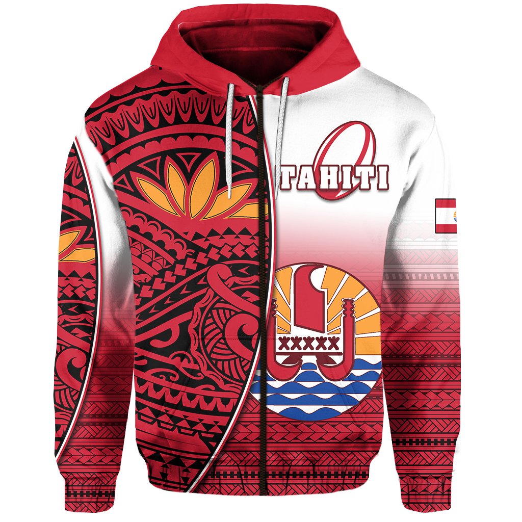 Tahiti Rugby Zip Hoodie Impressive Unisex Red - Polynesian Pride