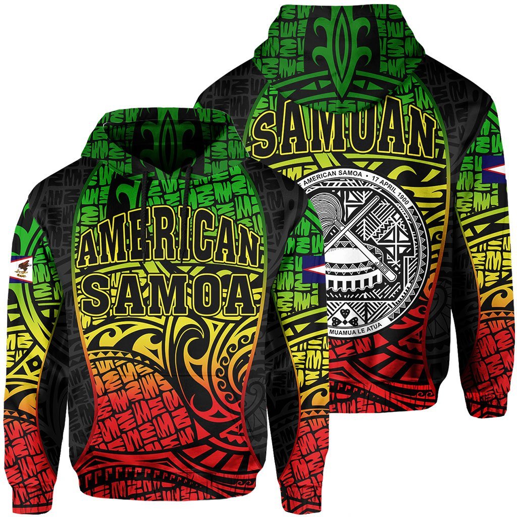 American Samoa Reggae Hoodie Gel Style Unisex Green - Polynesian Pride