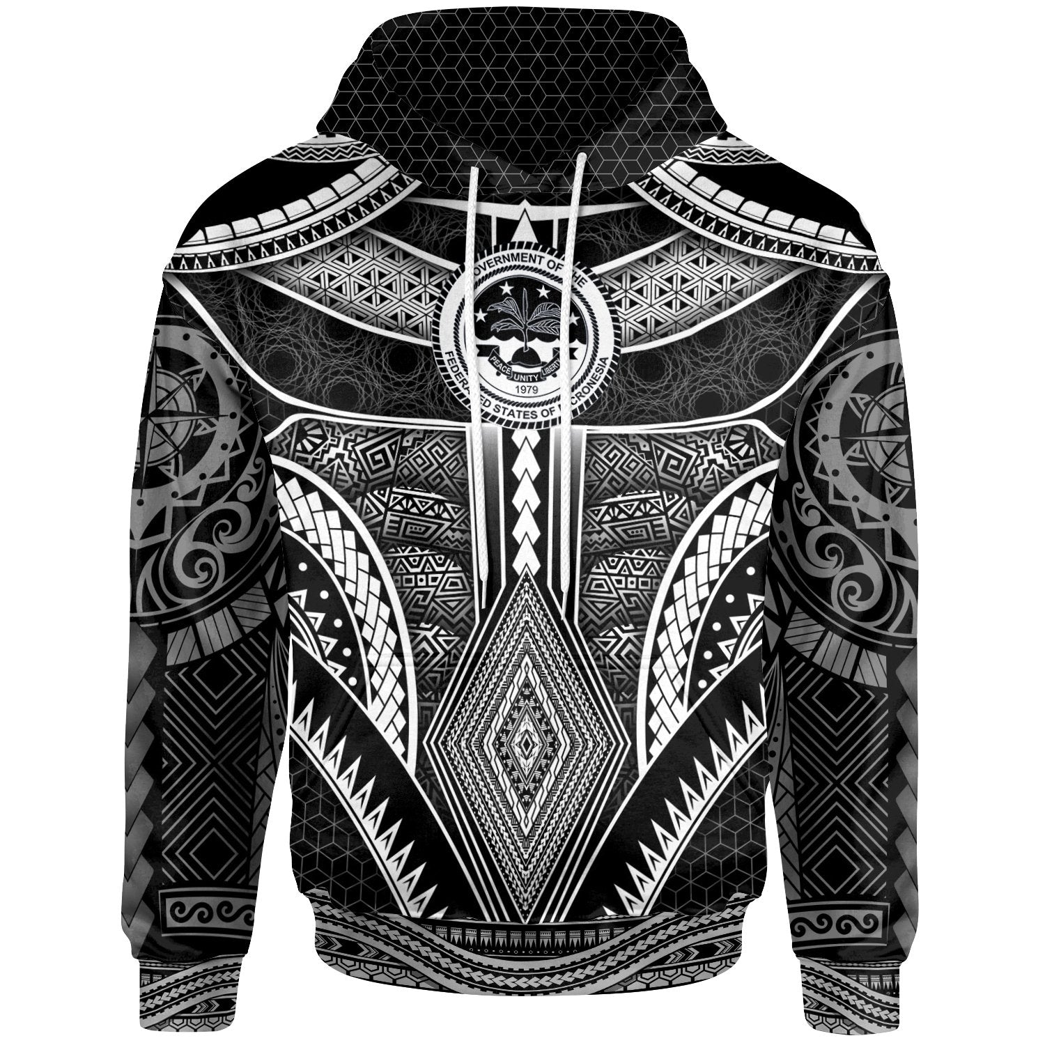 Polynesian FSM Hoodie Poly Pattern With COA Federated States of Micronesia Unisex Black - Polynesian Pride