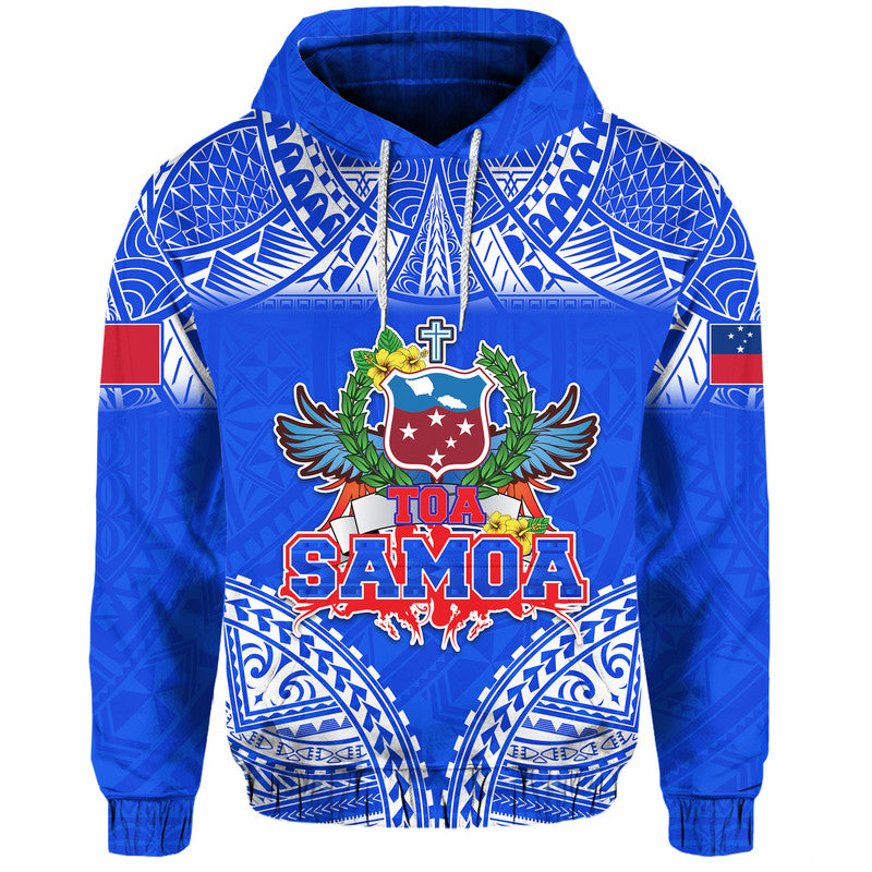 Custom Toa Samoa Polynesian Rugby Hoodie Samoan Flag Blue Color LT9 Pullover Hoodie Blue - Polynesian Pride