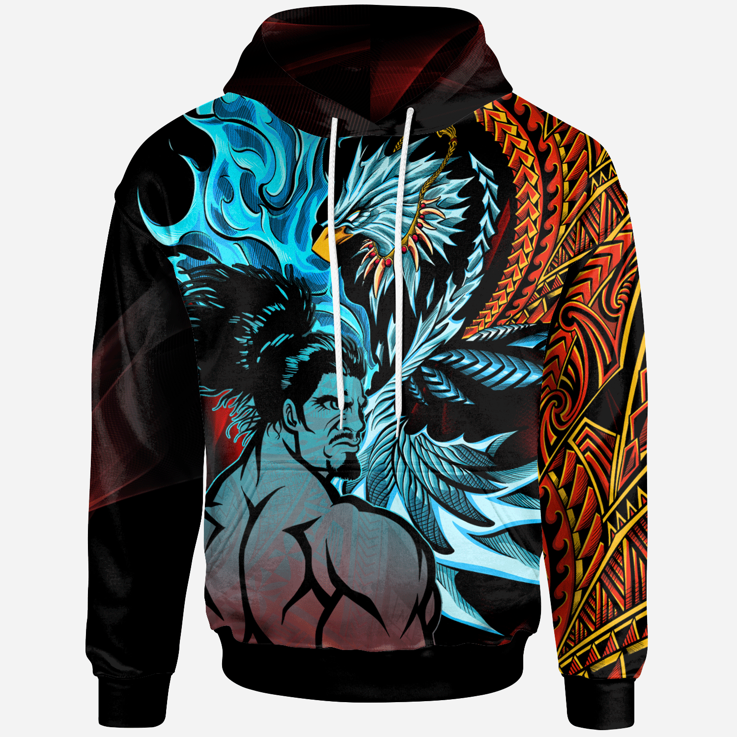 Samoa Hoodie Samoan Warrior With Eagle Unisex Black - Polynesian Pride