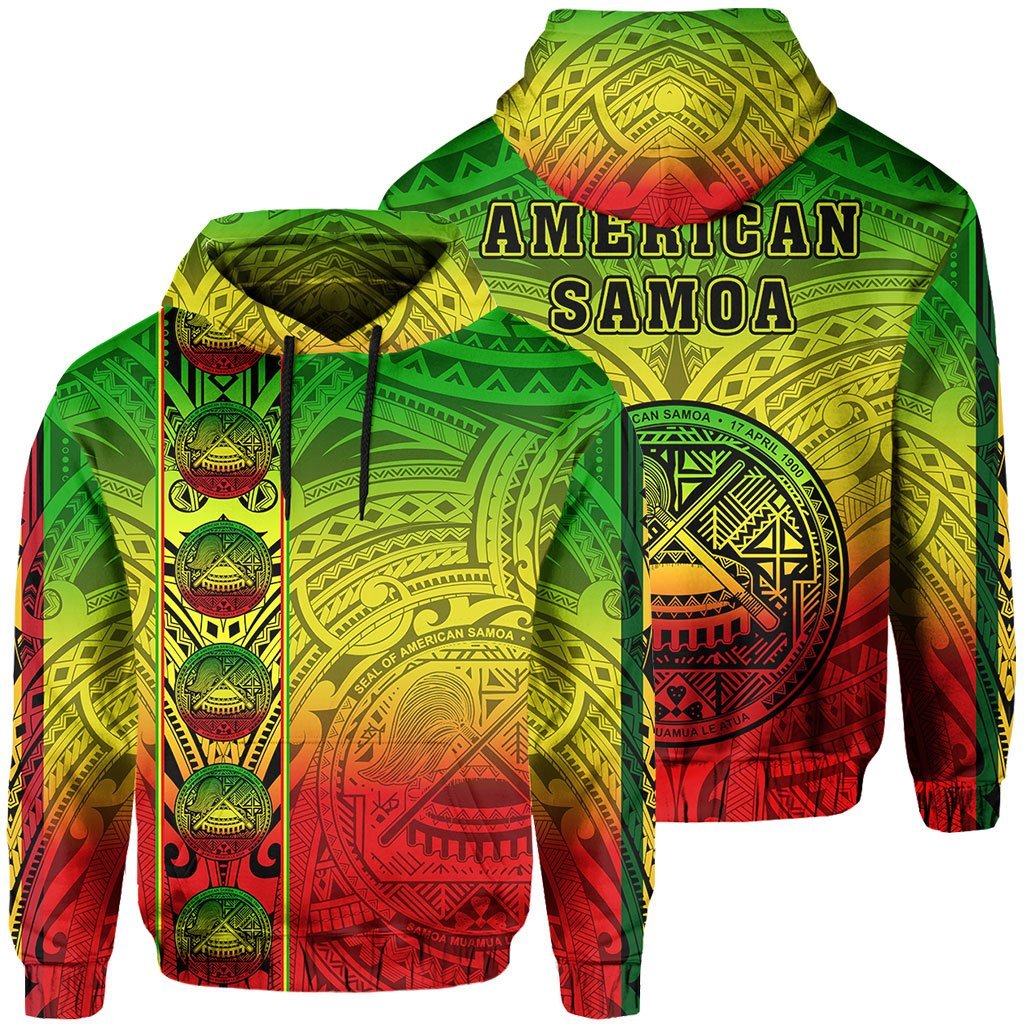 American Samoa Hoodie Rasta Life Style Unisex Green - Polynesian Pride