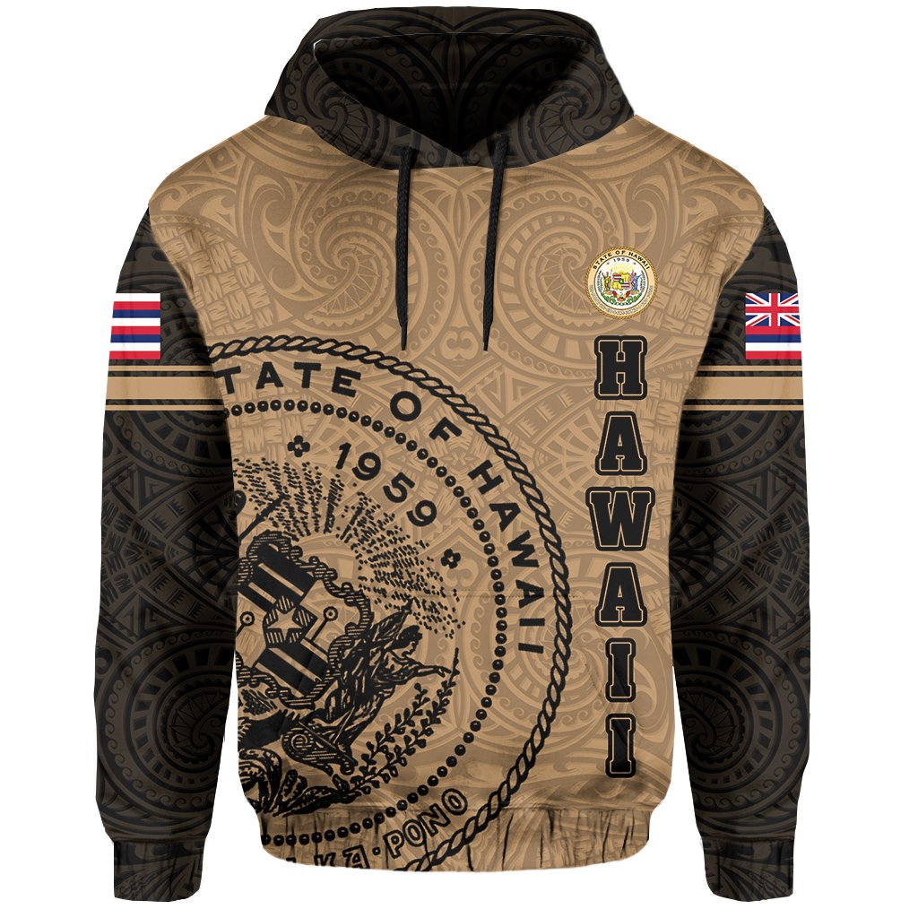 Polynesian Flag Seal of Hawaii Hoodie Gold - Polynesian Pride