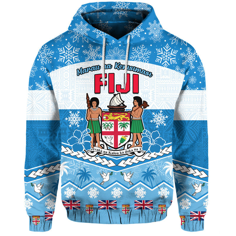 Custom Fiji Masi Tapa Christmas Vibe Hoodie LT9 Pullover Hoodie Blue - Polynesian Pride