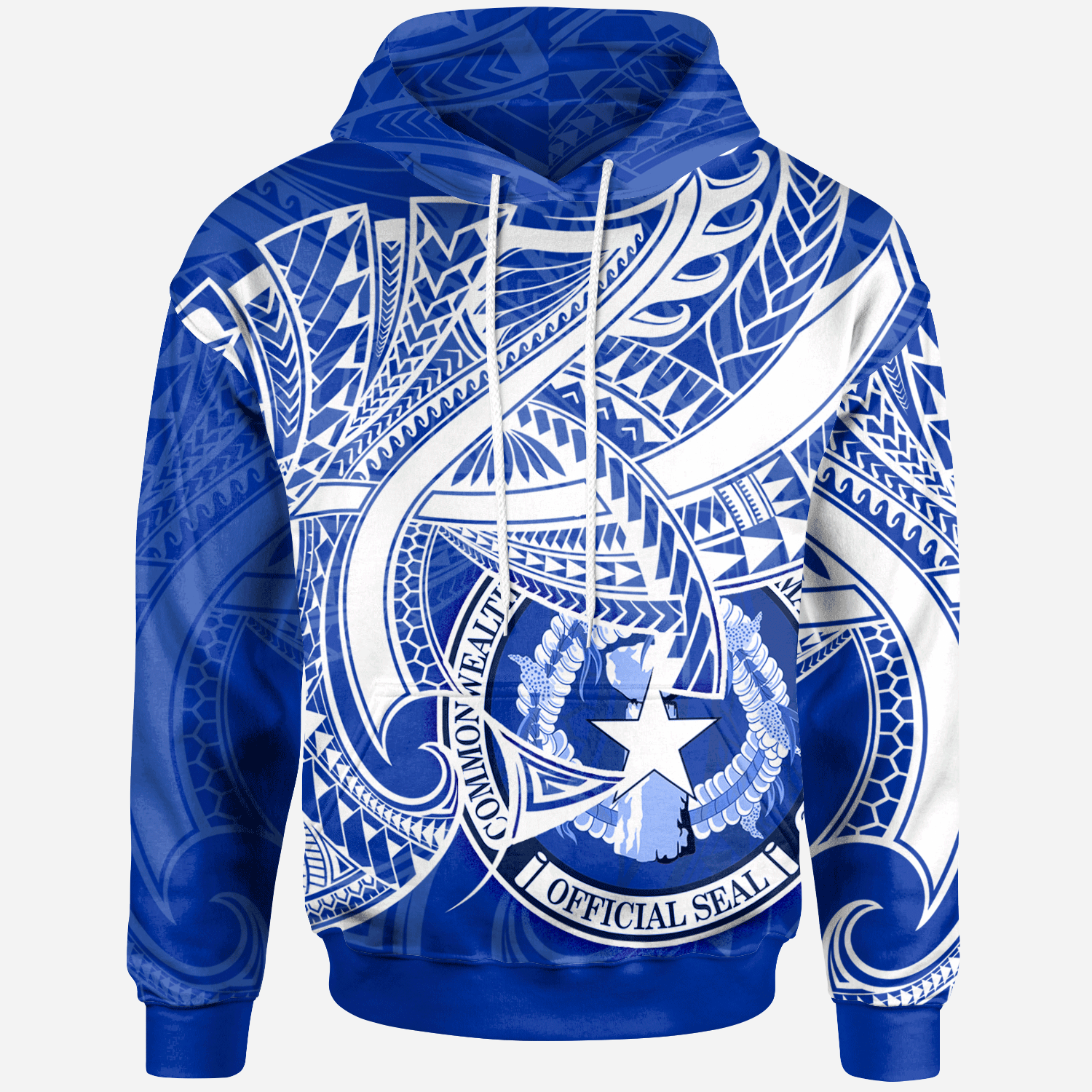 Northern Mariana Islands Hoodie Seal CNMI With Curve Patterns Unisex Blue - Polynesian Pride