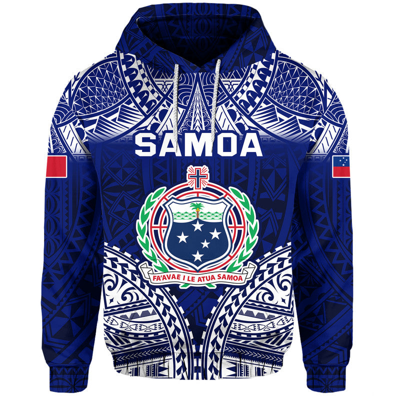 Custom Samoa Coat of Arms Hoodie Polynesian Pattern LT9 Pullover Hoodie Blue - Polynesian Pride