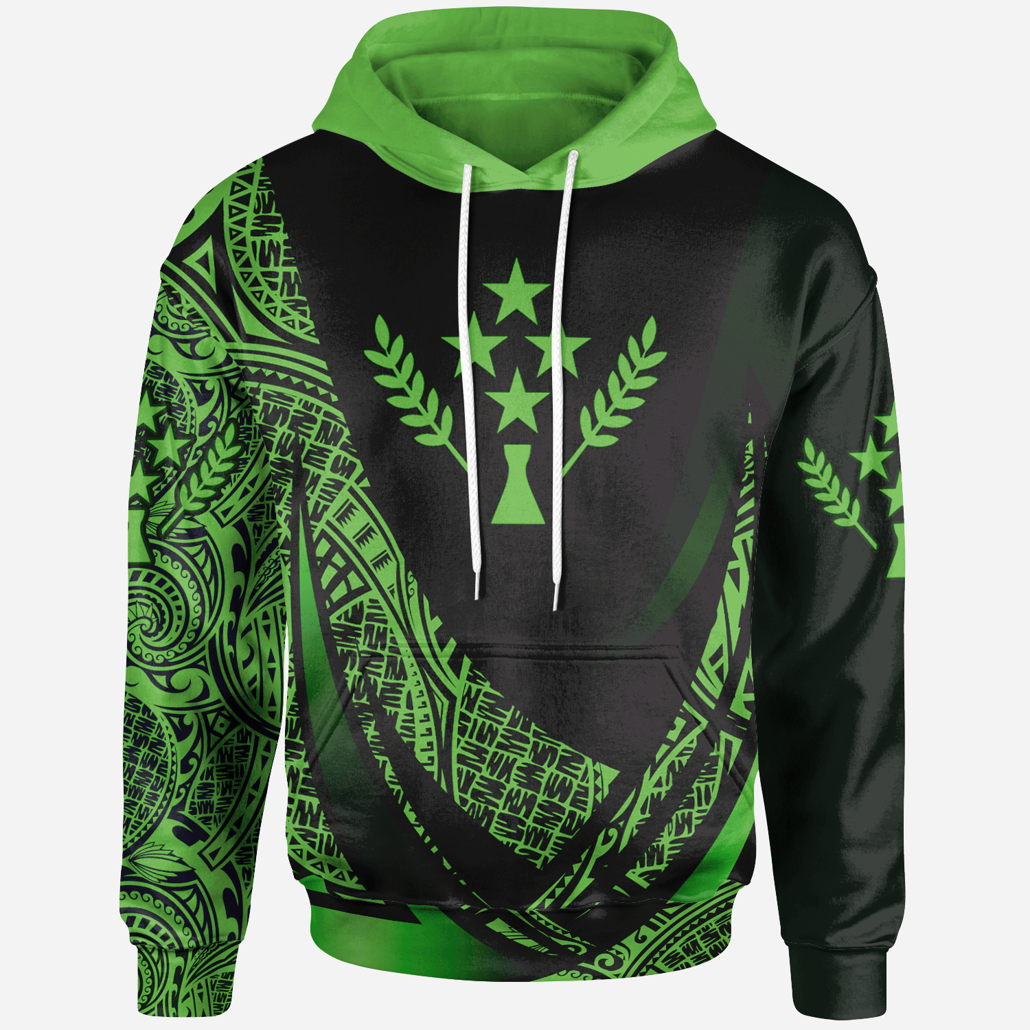 Kosrae State Hoodie Green Polynesian Patterns Sport Style Unisex Black - Polynesian Pride