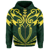Hawaii Kanaka Polynesian Football Jersey Hoodie Zip Green Bernice Style - Polynesian Pride