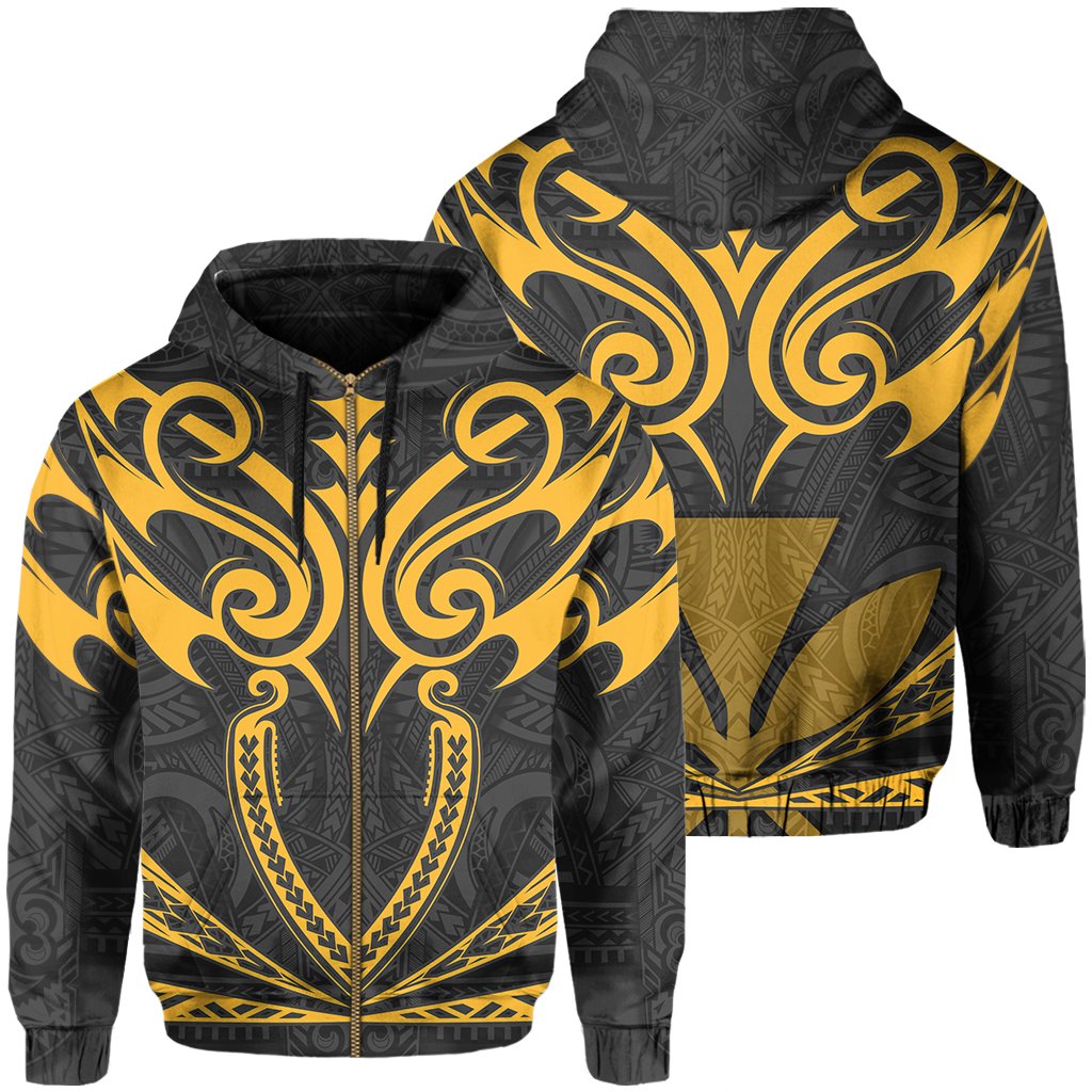 Hawaii Kanaka Polynesian Football Jersey Hoodie Zip Grey and Yellow Bernice Style Unisex Grey - Polynesian Pride