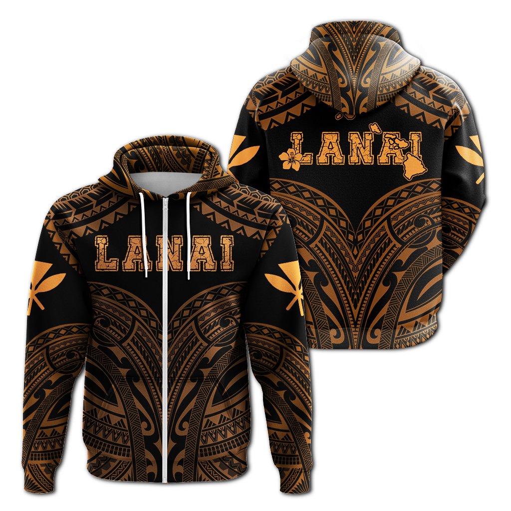 Hawaiian Kanaka Map Polynesian Lanai Hoodie Zip Orange Brad Style Unisex Orange - Polynesian Pride