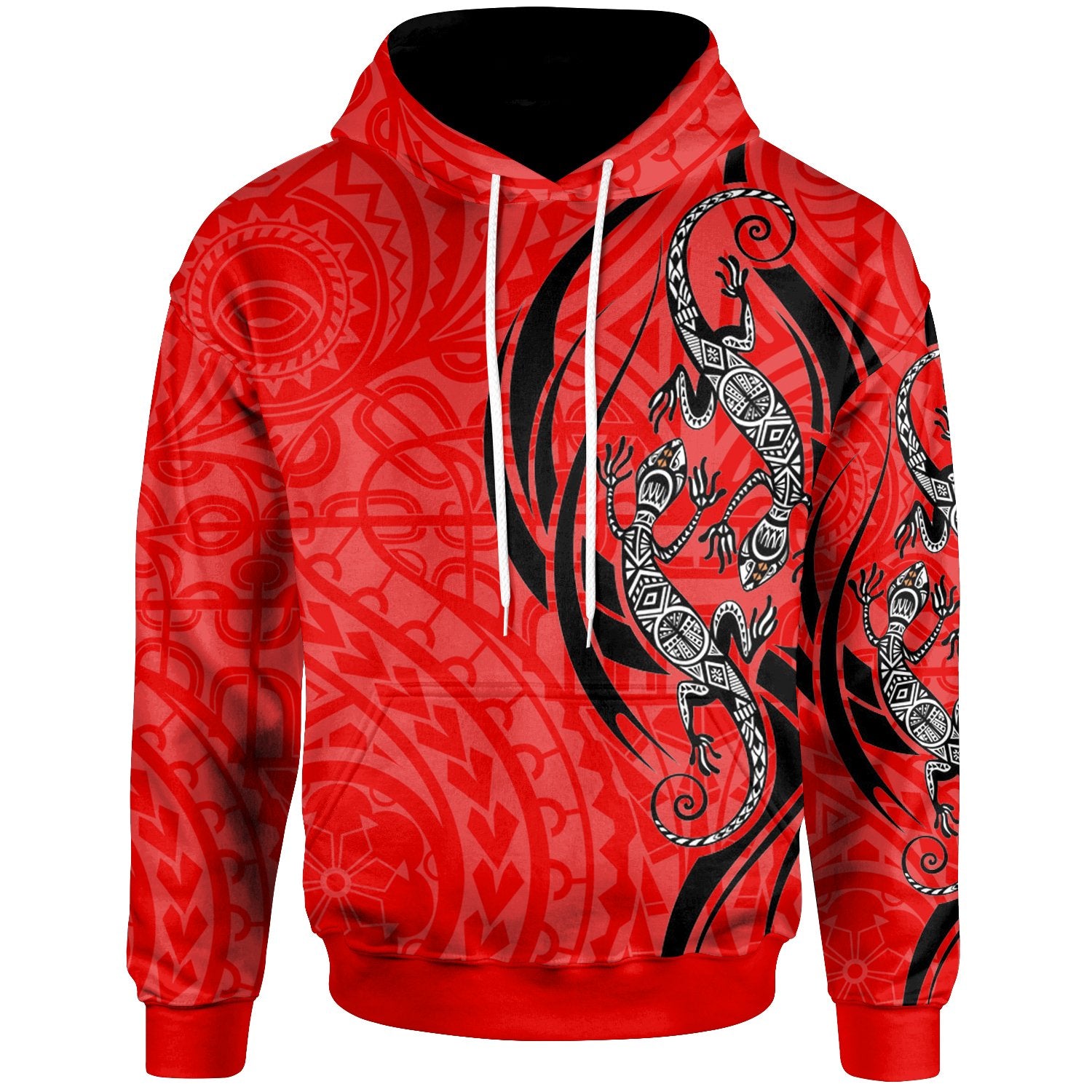 Hoodie Polynesian Lizard Tattoo Red Color Unisex Red - Polynesian Pride