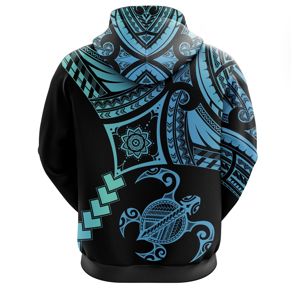 Hawaiian Turtle Polynesian Hoodie Zip Turquoise Gada Style - Polynesian Pride