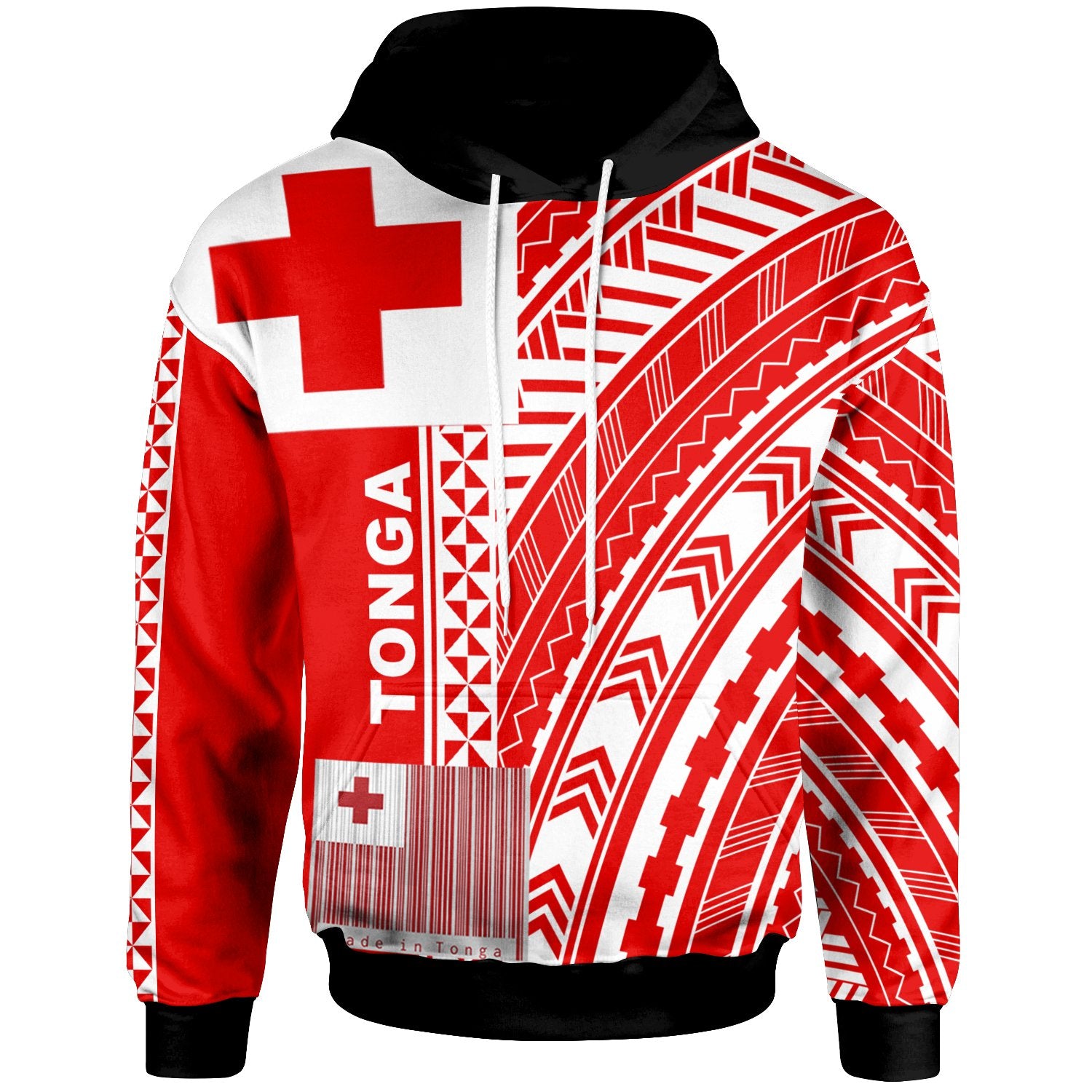 Tonga Hoodie Unique Barcode White Red Unisex Red - Polynesian Pride